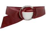 Cute Women Dark Red Wine Burgundy Wide Fabric Band Belt Silver Ring Buckle S M L